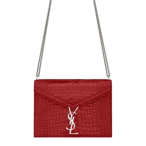 Saint Laurent Cassandra Red Croc Leather Medium Shoulder 